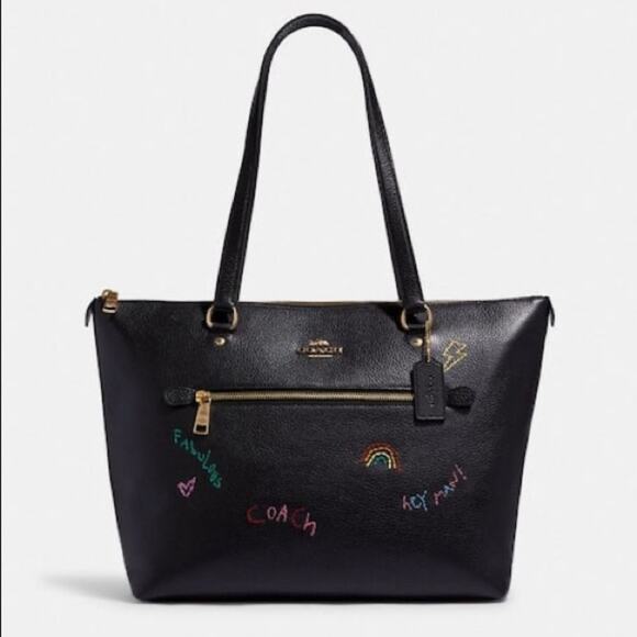 New Coach Gallery Tote Bag With Diary Embroidery/Pebble Leather/Black - Picture 11 of 11